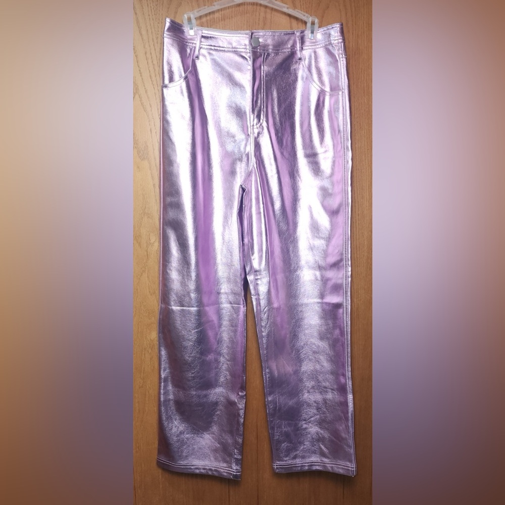 Topshop straight leg faux leather pants in metallic pink Sz 8 NWOT - Picture 6 of 12